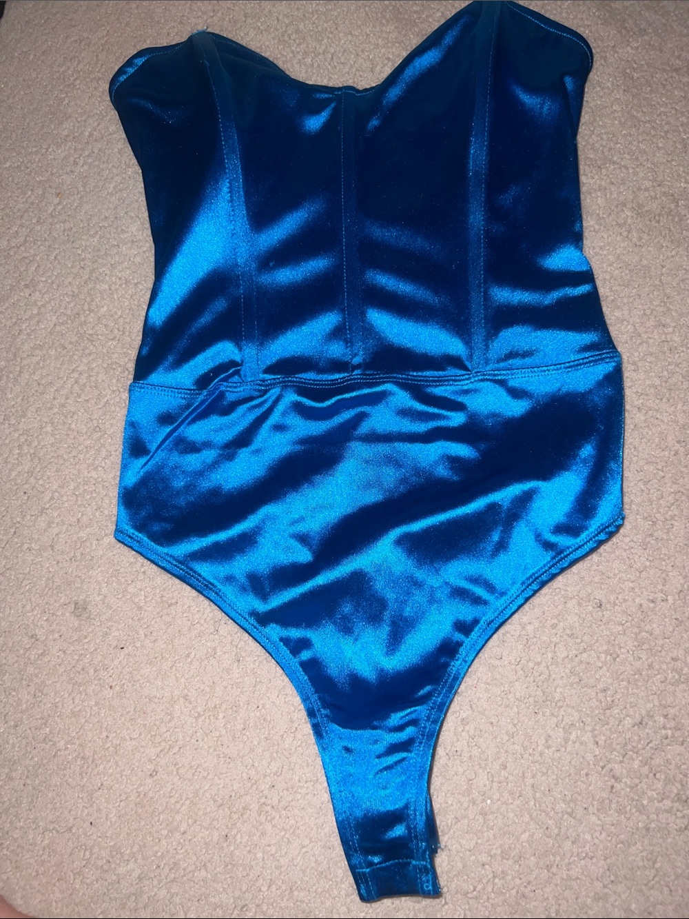 Forever 21 Shiny Electric Blue Satin Bustier Bodysuit